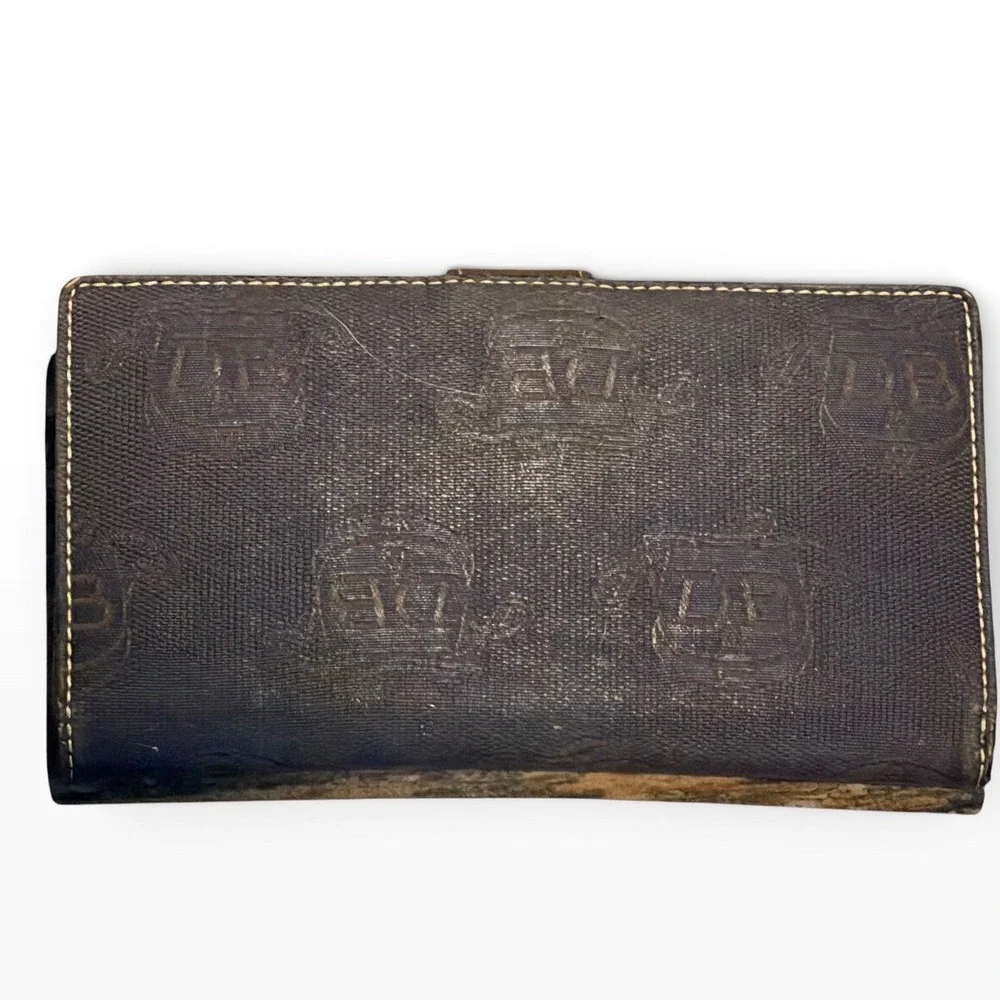 Dooney & Bourke Monogram Jacquard Leather Trim Bifold Long Wallet Brown Vintage